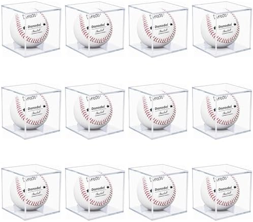 12 Pack Baseball Display Case UV Protected Acrylic Clear Baseball Holder Square Cube Ball Protector Memorabilia Autograph Display Box for Official Size Baseball