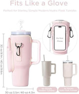 dabria Water Bottle Carrier Bag with Phone Pocket for Stanley 40/30 oz Tumbler Neoprene Water Bottle Holder Pouch with Adjustable Strap Bollus with Straw Cover & Carabiner for Stanley Cup Accessories