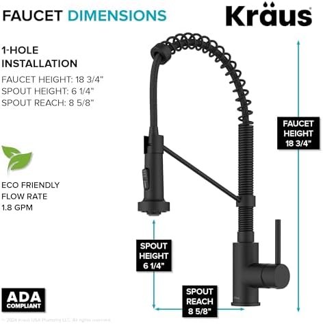 KRAUS Bolden Commercial Style 2-Function Single Handle Pull Down Kitchen Faucet in Matte Black, KPF-1610MB