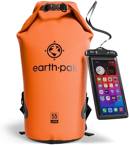 Earth Pak Waterproof Dry Bag - Roll Top Waterproof Backpack Sack Keeps Gear Dry for Kayak with Waterproof Phone Case