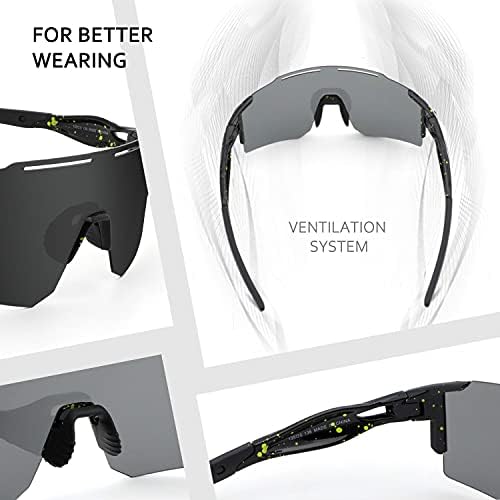 Ukoly Cycling Sunglasses for Men Women with 3 Interchangeable Lenses, Polarized Sports Sunglasses, Baseball Sunglasses