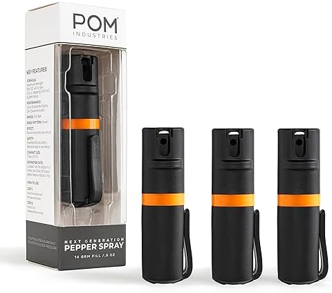 POM Pepper Spray Pocket Clip, Quick Flip Top Safety, Maximum Strength OC Formula with UV Marking Dye, Safe Compact and Tactical Design for Everyday Carry, 25 Bursts, 10 ft Range, 0.5 fl oz