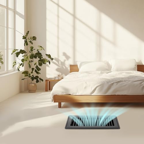 Floor Register 4x10, Floor Vent Covers for Home Floor, Sidewall, Heavy Duty Steel Walkable Floor Grates, Adjustable Air Vent Covers Rust Proof Finish, 4" x 10'' Floor Vent, 6 Pack, Black