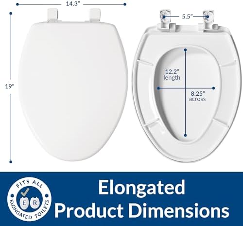 Bemis 7300SLEC Slow Close Toilet Seat, Easy Clean Hinges and Durable Plastic Seat, Made in USA, Elongated, White