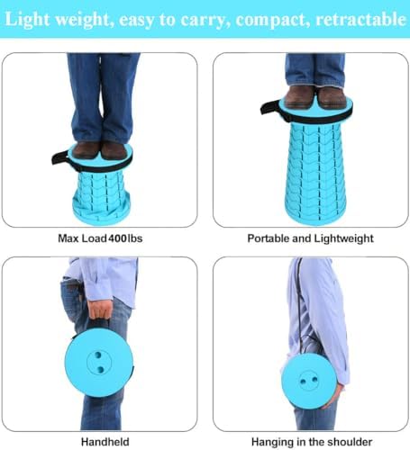 Fishboy Upgraded Collapsible Stool, 400lbs Max Weight, Lightweight But Sturdy, Portable Retractable Folding Telescoping Foldable Camping Stool for Adults Outdoor Fishing Hiking Gardening Travel BBQ