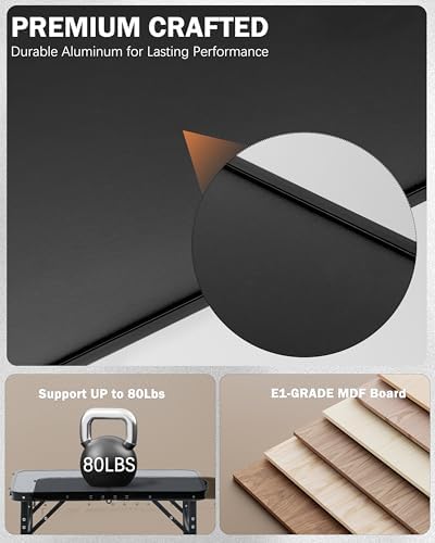 LOFTEY 2024 Reinforced Small Folding Table Portable, Small Foldable Camping Table, Heavy-Duty Mini Folding | Adjustable Height | Lightweight Premium Aluminum with Handle | Black 25"x16.2"x22"