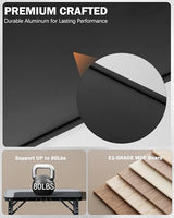 LOFTEY 2024 Reinforced Small Folding Table Portable, Small Foldable Camping Table, Heavy-Duty Mini Folding | Adjustable Height | Lightweight Premium Aluminum with Handle | Black 25"x16.2"x22"