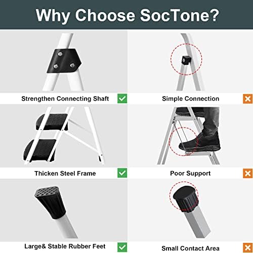 SocTone 2 Step Ladder, Folding Step Stool for Adults with Handle, Lightweight, Perfect for Kitchen& Household, 500lbs Capacity Sturdy Steel Ladder, White