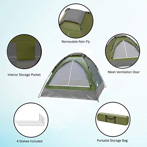 2 Person Camping Tent with Rain Fly and Carrying Bag - Lightweight Outdoor Tent for Backpacking, Hiking, or Beach Use by Wakeman Outdoors