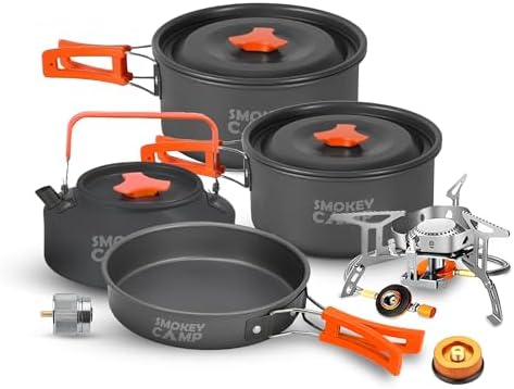Camping Cookware Mess Kit Set with Stove - Backpacking Camping Pots and Pans Set, All in One Non-Stick Camping Cooking Set, Portable Stove, Hiking, Picnic, Outdoor & Camping Cookware Set