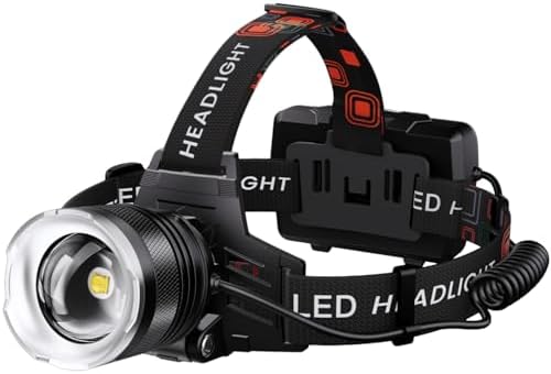 LED Rechargeable Headlamp, Super Bright with 5 Modes & IPX7 Level Waterproof USB Rechargeable Zoom Headlight, 90° Adjustable for Outdoor Camping, Running, Cycling, Climbing