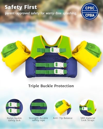 Toddler Swim Vest for 1-3-5,6,7,8,9 Years Old, Puddle Pool Floats Kids Jumper 20-30-50-60-70 Pounds, Swimming Arm Floaties with Shoulder Harness Arm Wings for Swimmies, Toddlers, Boys, Girls