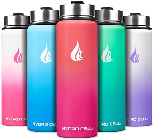 HYDRO CELL Stainless Steel Insulated Water Bottle with Straw - For Cold & Hot Drinks - Metal Vacuum Flask with Screw Cap and Modern Leakproof Sport Thermos for Adults (Coral/Punch 24oz)