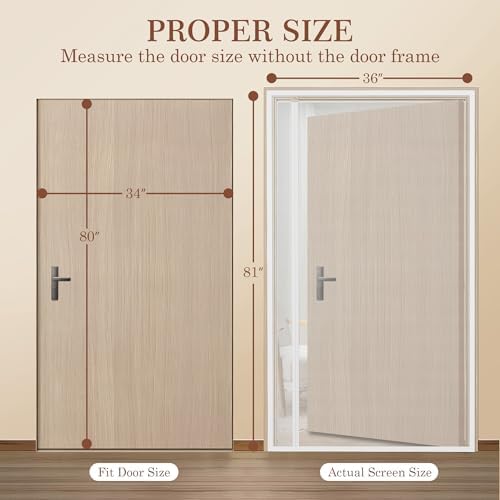 Yotache White Reversible Left Right Side Opening Screen Doors with Magnets Fits Door Size 34 x 80, Reinforced Sewing Magnetic Mesh, Actual Screen Size 36" x 81"