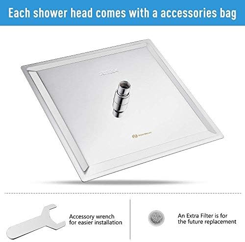 NearMoon Rain Shower Head, High Flow Stainless Steel Square Rainfall Shower, Waterfall Bath Shower Body Covering, Ceiling or Wall Mount (12 Inch, Chrome Finish)