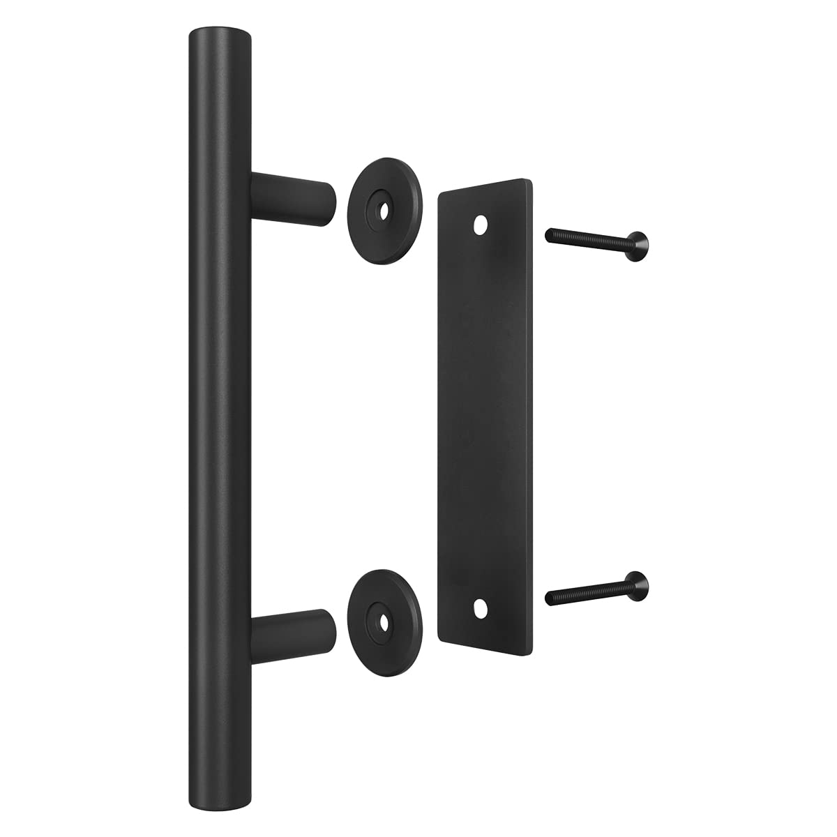 SMARTSTANDARD 2PCS Sliding Barn Door Handle, 12 Inch Heavy Duty Pull and Flush Hardware Set, Black, Large Rustic Two-Side Design, Round
