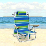 Backpack Beach Chairs for Adults Capacity 300 LBS Low 5 Position Beach Chair with Pouch Straps Folding Lightweight Reclining Aluminum Wide Lay Flat Single