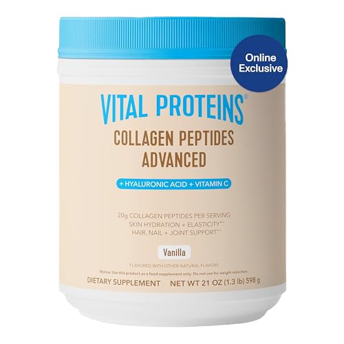 Vital Proteins Collagen Peptides Advanced, Hydrolyzed Peptides with Hyaluronic Acid and Vitamin C - Vanilla Flavor Powder, 21oz