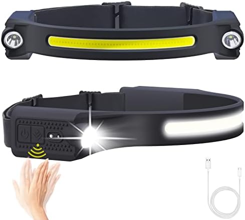 AlpsWolf LED Headlamp Rechargeable, 2 XPE LED and COB LED Head Lamp, Sensor Mode, 260° Wide Beam, IPX4 Waterproof, Rechargeable Headlight for Camping Accessories (2 Pack)