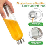 Zukro Glass Water Bottles with Lids 18 oz, Reusable Clear Juice Bottles With Stainless Steel Airtight Cap for Juicing, 100% Leak Proof Juice Drinking Jar for Refrigerator, BPA Free, Set of 12
