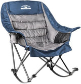 Oversized Rocking Camping Chair, Fully Padded Camp Chairs for Adults with Side Pocket and Cup Holder, Heavy-Duty 400lbs Capacity, Blue & Gray
