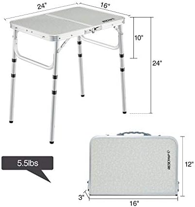 REDCAMP Small Folding Camping Table 2ft, Portable Outdoor Folding Table Aluminum Camp Table Adjustable Height Lightweight for Picnic Cooking Beach,3 Heights