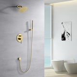 sumerain Brushed Gold Shower Faucet System with high pressure 8 Inches rain shower head and brass hand shower, Rough-In Valve Body and Trim Included