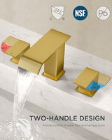 FORIOUS Brushed Gold Bathroom Sink Faucets 3 Hole Widespread, 2 Handles Bathroom Faucet with Pop-up Drain and Flexible Hot and Cold Water Hoses, Suitable for Vanity RV Restroom