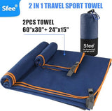 Sfee 2 Pack Microfiber Travel Towel, Quick Dry Large Beach Towel, Super Absorbent Compact Lightweight for Camping, Gym, Hiking, Pool, Backpacking, Bath, Yoga