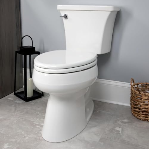 Mayfair Linden Slow Close Toilet Seat, Non Slip Heavy Duty Wood, Easy Install, Round, White