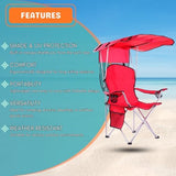 CozyBox Portable Folding Camping Chairs with Canopy Shade, Beach Chair for Adults, Durable Weather Resistant 600D Oxford Cloth, Camping Chair with Canopy for Outdoors [Red]