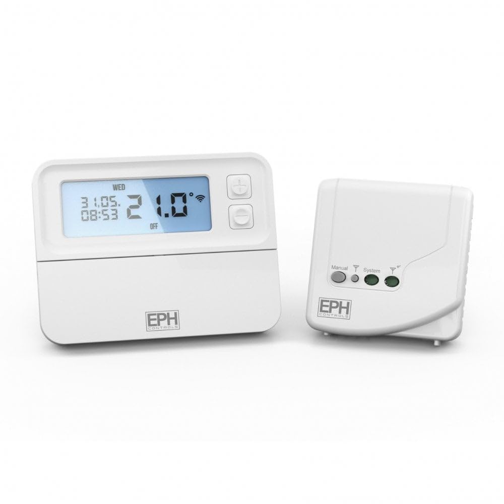 NASUSA EPH Digital RF Programmable Room Thermostat - Receiver Combipack 4 / RFRP & RF1A / (White, Modern Style, Zigbee, Touch Control, Battery Powered, 3.3 Volts, HVAC Control Thermostat)
