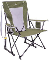 GCI OUTDOOR Comfort Pro Rocker Camping Chair | Portable Folding Rocking Chair with Durable Armrests & Drink Holder — Loden Green