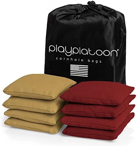 Play Platoon Cornhole Bags Weather Resistant- Set of 8 Regulation Bean Bags for Tossing- Official Professional Size & Weight Corn Hole Bags Two Color All Weather Cornhole Beans Bag Set with Tote Bag