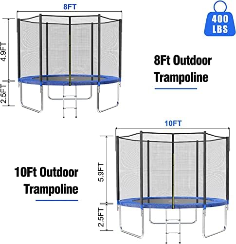 AOTOB 8FT 10FT 12FT 14 FT 15FT Trampoline with Safety Enclosure Net，Outdoor Trampoline with Basketball Hoop, Heavy Duty Jumping Mat and Spring Cover Padding for Kids and Adults, Storage Bag and Ladder