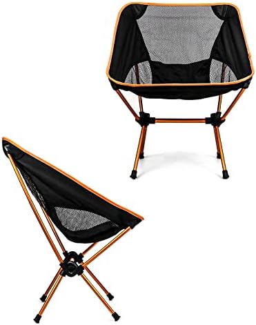 QWORK Ultralight Portable Camping Chair with Triangular Stability – Aluminum Alloy Frame, Ripstop Polyester Seat, Plastic Joints, 330 lbs Capacity - for Fishing, Camping, Hiking and Backpacking Orange