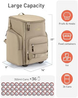 TOURIT Rolling Cooler Backpack: Leakproof Waterproof Insulated 36 Cans Beach Cooler with Wheels and Handle Outdoor Camping Picnic Travel