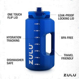ZULU Goals Large Water Bottle Jug with Time Marker & Handle for All Day Hydration | Silicone Soft Straw with Locking Leak-Proof Lid | For Gym, Camping, Workout, and Outdoors | BPA-Free | 64oz, 128oz