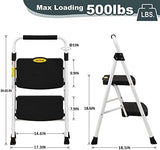 SocTone 2 Step Ladder, Folding Step Stool for Adults with Handle, Lightweight, Perfect for Kitchen& Household, 500lbs Capacity Sturdy Steel Ladder, White