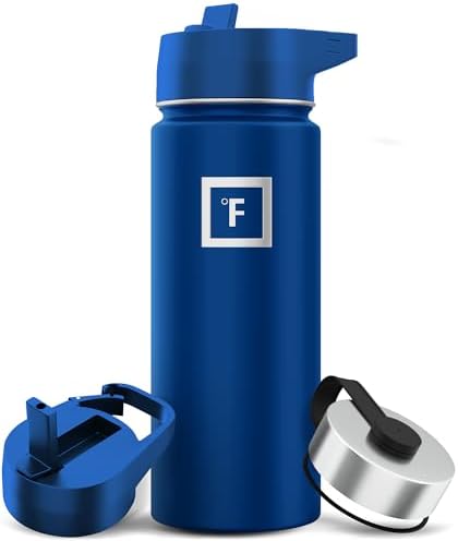 IRON °FLASK Camping & Hiking Hydration Flask with 3 Lids - Stainless Steel, Double Walled & Vacuum Insulated Water Bottle - Leak Proof & BPA Free (Cobalt, Straw - 18 oz)