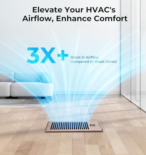 Quiet Register Booster Fan Fits 4" x 10" (Duct Opening Cutout), 10-Speed Smart Heating Cooling AC Vent Booster Fan w/Remote Control & Thermostat Control (Vertical Grille - Bronze) - Corded
