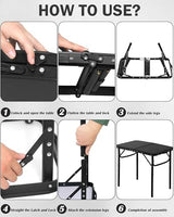 LOFTEY 2024 Reinforced Small Folding Table Portable, Small Foldable Camping Table, Heavy-Duty Mini Folding | Adjustable Height | Lightweight Premium Aluminum with Handle | Black 25"x16.2"x22"