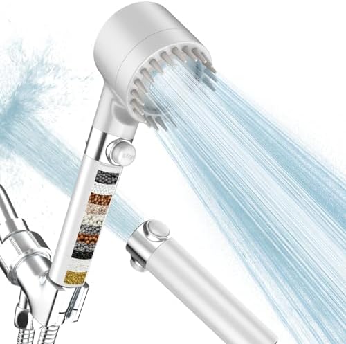 Filtered Shower Head with Handheld, High Pressure 3 Spray Mode Showerhead with 18 Stage Water Softener Filters for Hard Water - Handheld Shower Head-Remove Chlorine-White