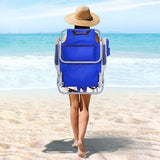 Beach Chair with Backpack Straps, Heavy Duty Backpack Beach Chairs for Adults with 4 Positions, Lay Flat Beach Chair with Large Cooler Pouch, Support to 350LBS