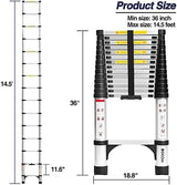 BOCOM 14.5 FT Aluminum Telescoping Ladder, Lightweight Multi-Purpose Collapsible Extension with 2 Triangle Stabilizers, Heavy Duty 330 lbs Max Capacity, Ideal for Home, RV, and Outdoor Work Silver