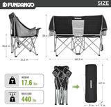 FUNDANGO Oversized Double Camping Chair, 660lbs Heavy Duty 2 Person Folding Padded Loveseat for Adults with Arm Cup Holder for Outdoor Patio Lawn Camp with Carry Bag (Black/Grey)