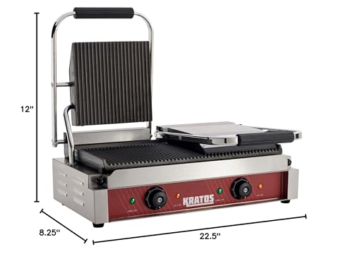 Kratos Commercial Electric Panini Sandwich Grill with Grooved Plates, 18.7" x 9" Cooking Surface, Commercial Countertop Panini Press, 120V, 3500W (29Y-023)