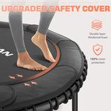 BCAN 450/550 LBS Foldable Mini Trampoline, 40"/48" Adult Fitness Trampoline with Bungees, U Shape Adjustable Foam Handle, Stable & Quiet Exercise Rebounder,Indoor/Outdoor Workout
