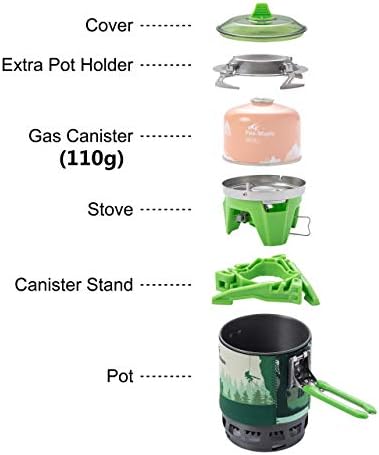 Fire-Maple "Fixed Star 3" Personal Cooking System | Pot/Jet Burner Stove System with Electric Ignition | Ideal for Hiking, Camping, Backpacking, Fishing, Hunting Trips and Emergency Use, Green