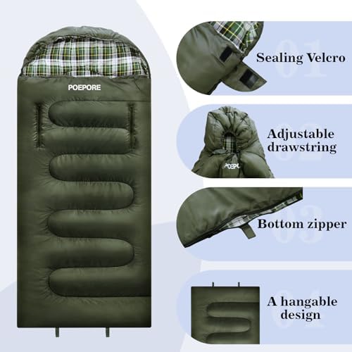 Flannel Sleeping Bag Cotton 0 Degree Cold Weather for Adults XXL Wearable Sleeping Bag 4 Seasons Waterproof with Compression Sack